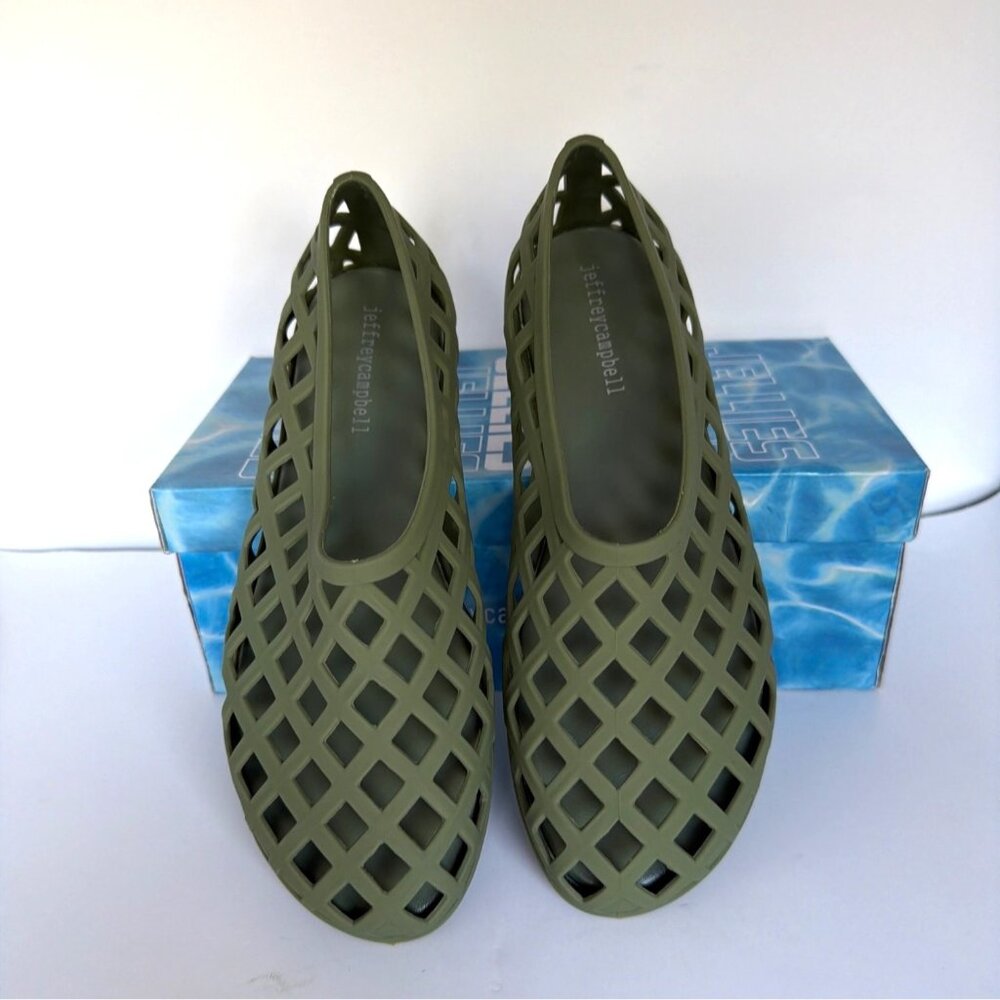 Jeffrey Campbell Jellz Slip on Sandals Olive Matte Green Cage Shoes Women Size 8